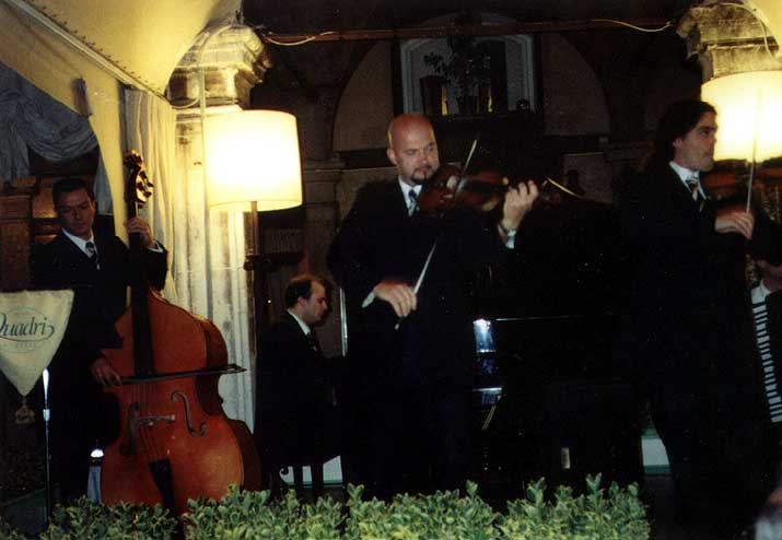 The band playing in front of the restaurant Quadri in Piazza San Marco in Venice