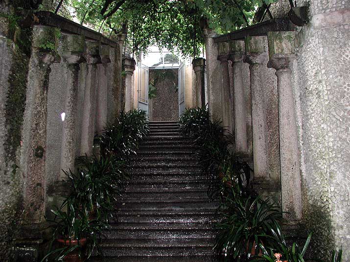 A stairway near the entrance to the gardens of the Pallazzo Boromeo on Isola Bella in Lake Maggiore, Italy