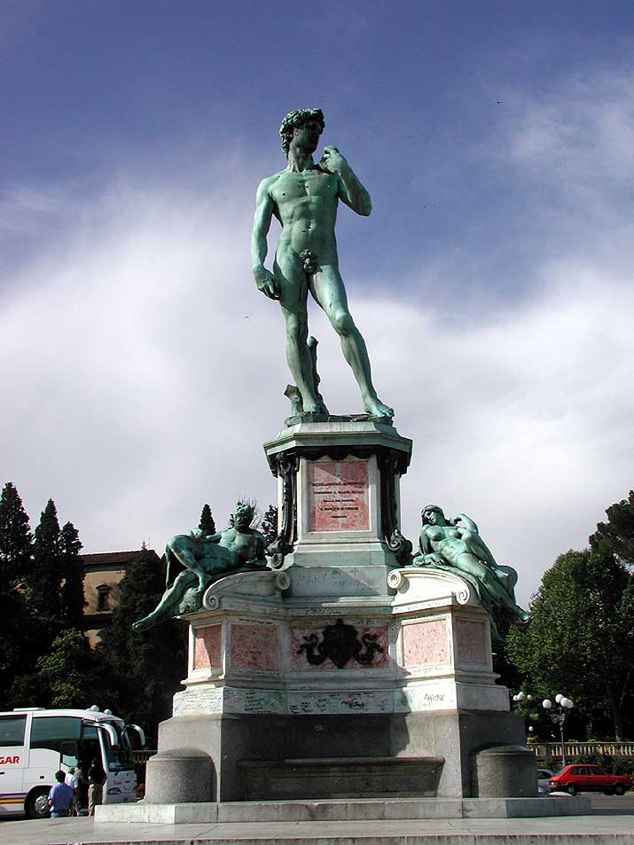 A bronze copy of the David by Michelangelo in the Piazzale Michelangelo in Florence, Italy