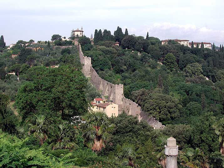 A view of the city walls near the Piazzale Michelangelo in Florence, Italy