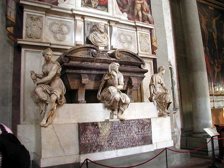 The tomb of Michelangelo in the Basilica di Santa Croce in Florence, Italy