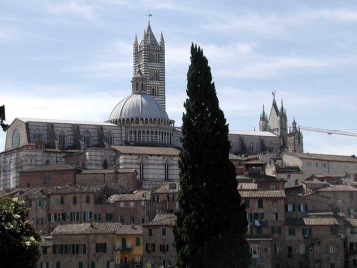 A view of the duomo in Siena, Italy, from the outskirts of town