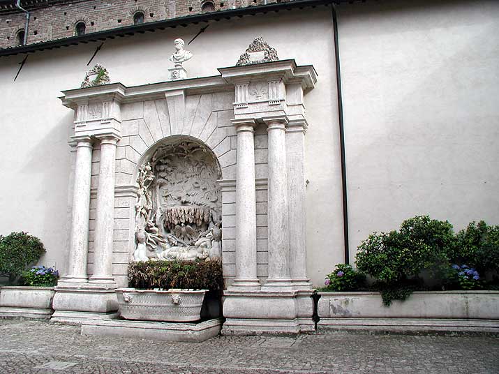 A detail in the courtyard of the Villa d'Este in Tivoli, Italy